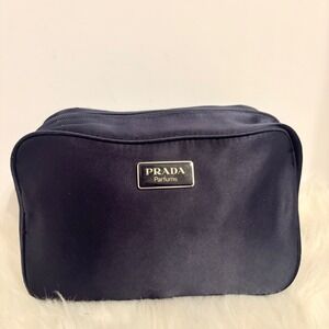 Prada Parfums Navy Blue Nylon Toiletry Cosmetic Makeup Bag